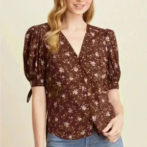NWT VERONICA BEARD GIZELA FLORAL SILK BLEND BLOUSE TOP MERLOT 0